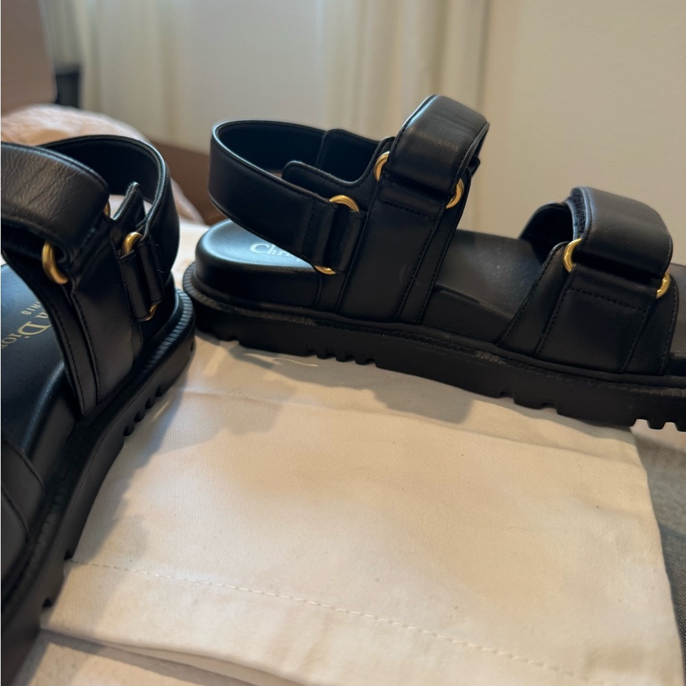 Authentic Dior Black Sandals Lambskin Dioract 10mm Sandals 36.5 - Picture 8 of 12